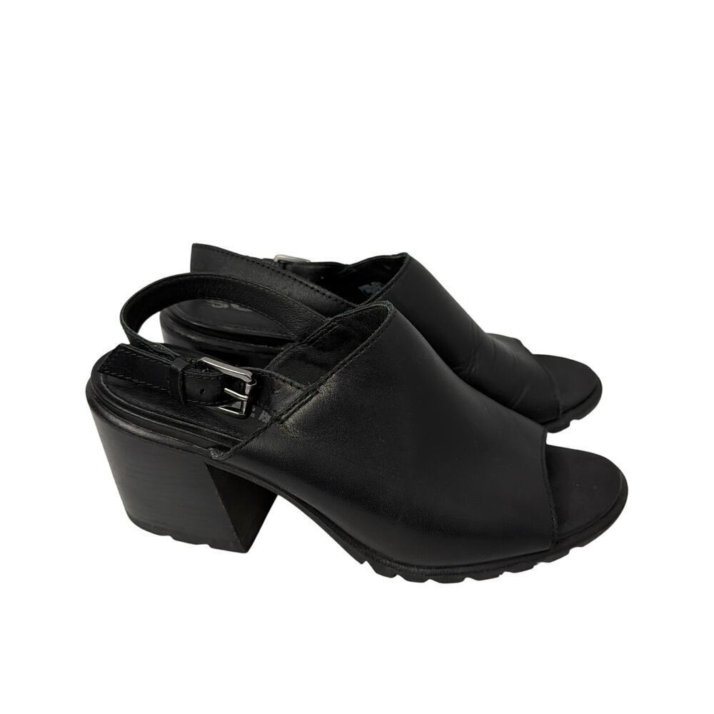 Sorel Sandals Black Leather Women’s Size 7.5 Nadia Slingback Chunky Heel